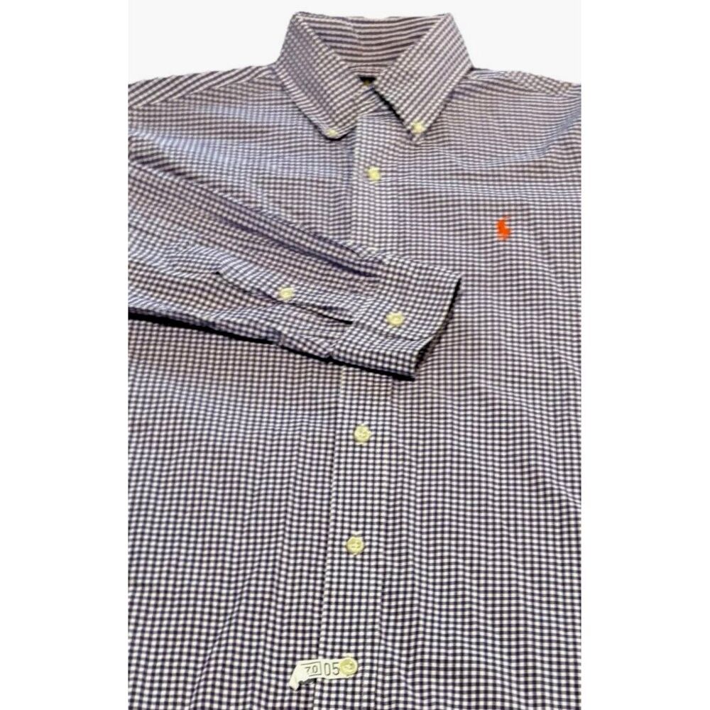 Ralph Lauren Shirt Small Mens Button Down Gingham Purple‎ White Fit Long Sleeve